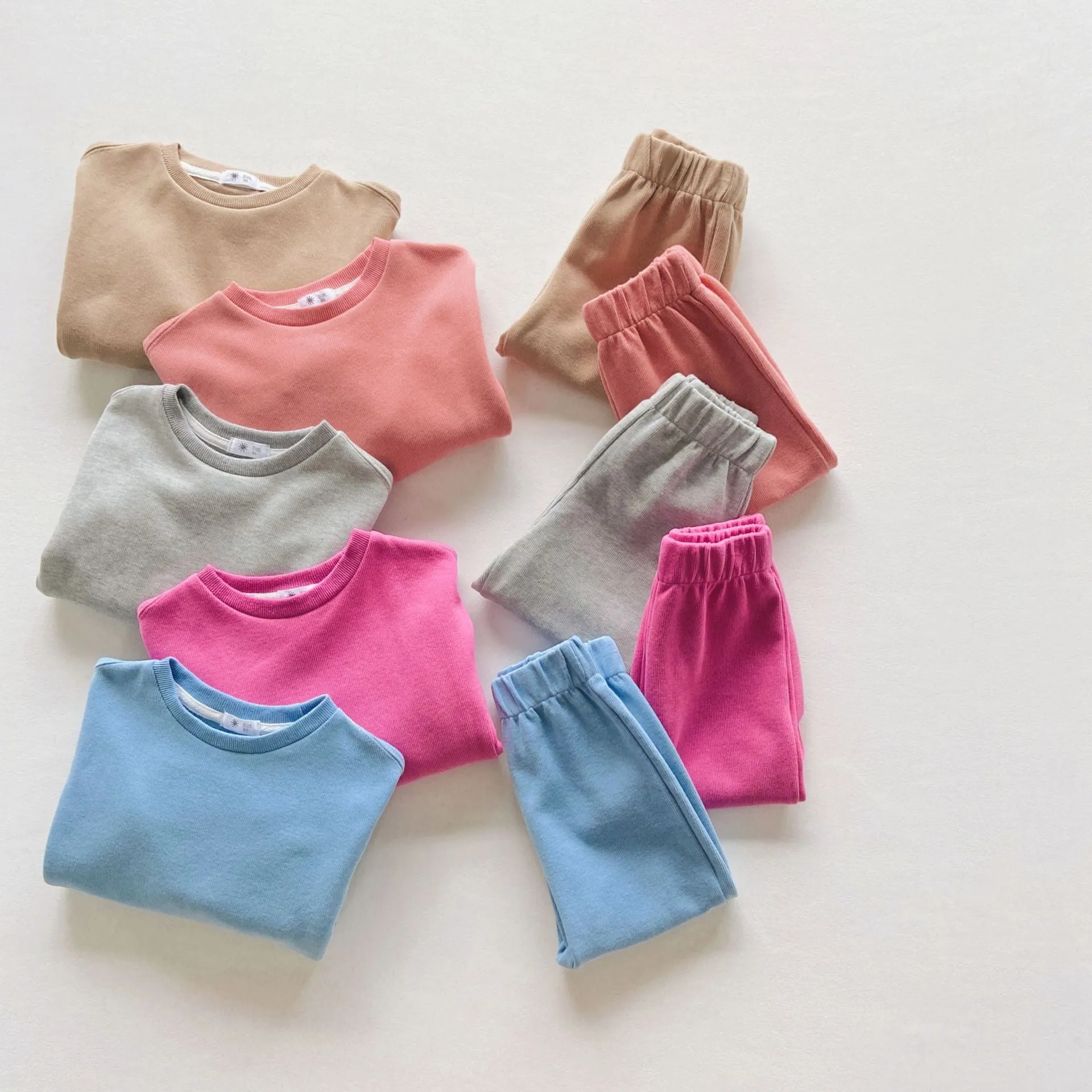 2 Pieces Set Baby Kid Girls Boys Solid Color Tops And Pants Wholesale 23090667