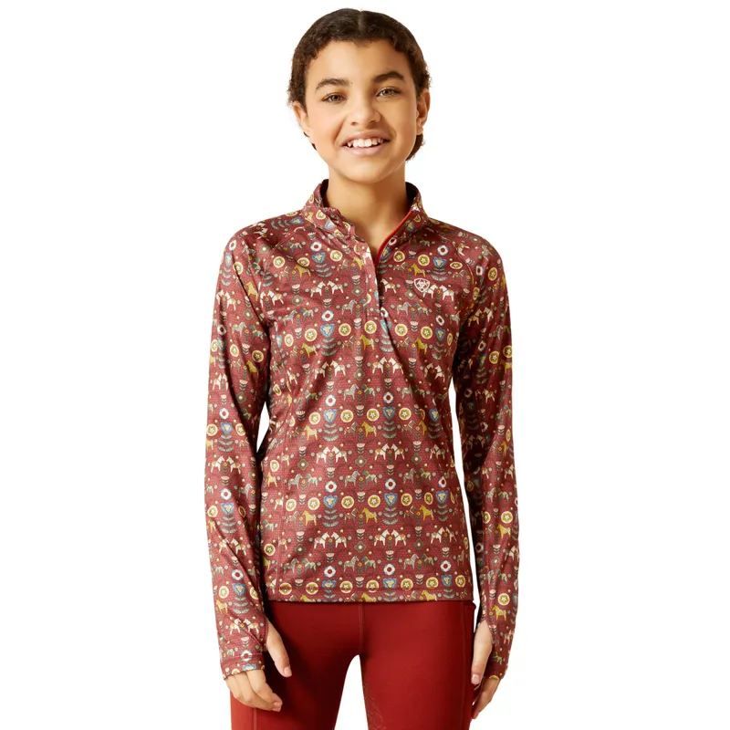 Ariat Lowell 2.0 1/4 Zip Junior Girls Base Layer - Red Ochre Dala Horse