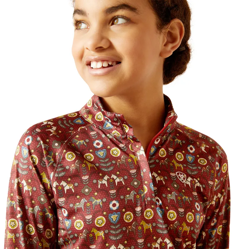 Ariat Lowell 2.0 1/4 Zip Junior Girls Base Layer - Red Ochre Dala Horse