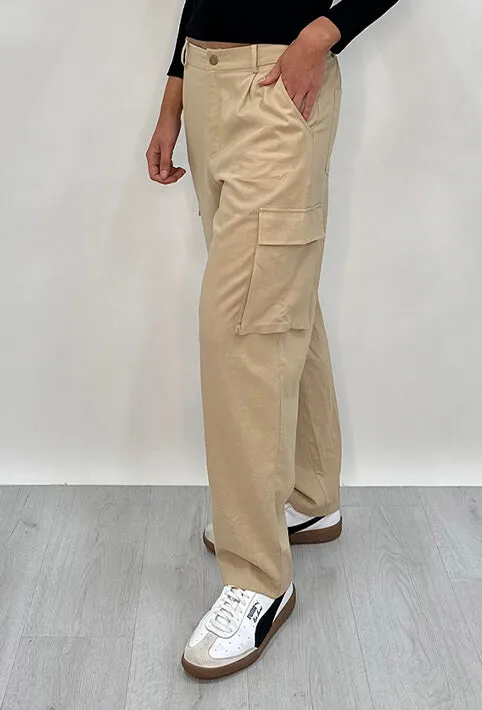 Athena Linen Cargo Pant-BEIGE