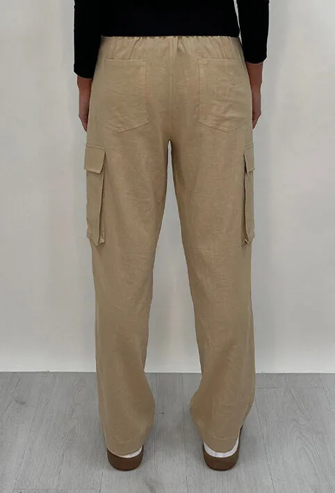 Athena Linen Cargo Pant-BEIGE