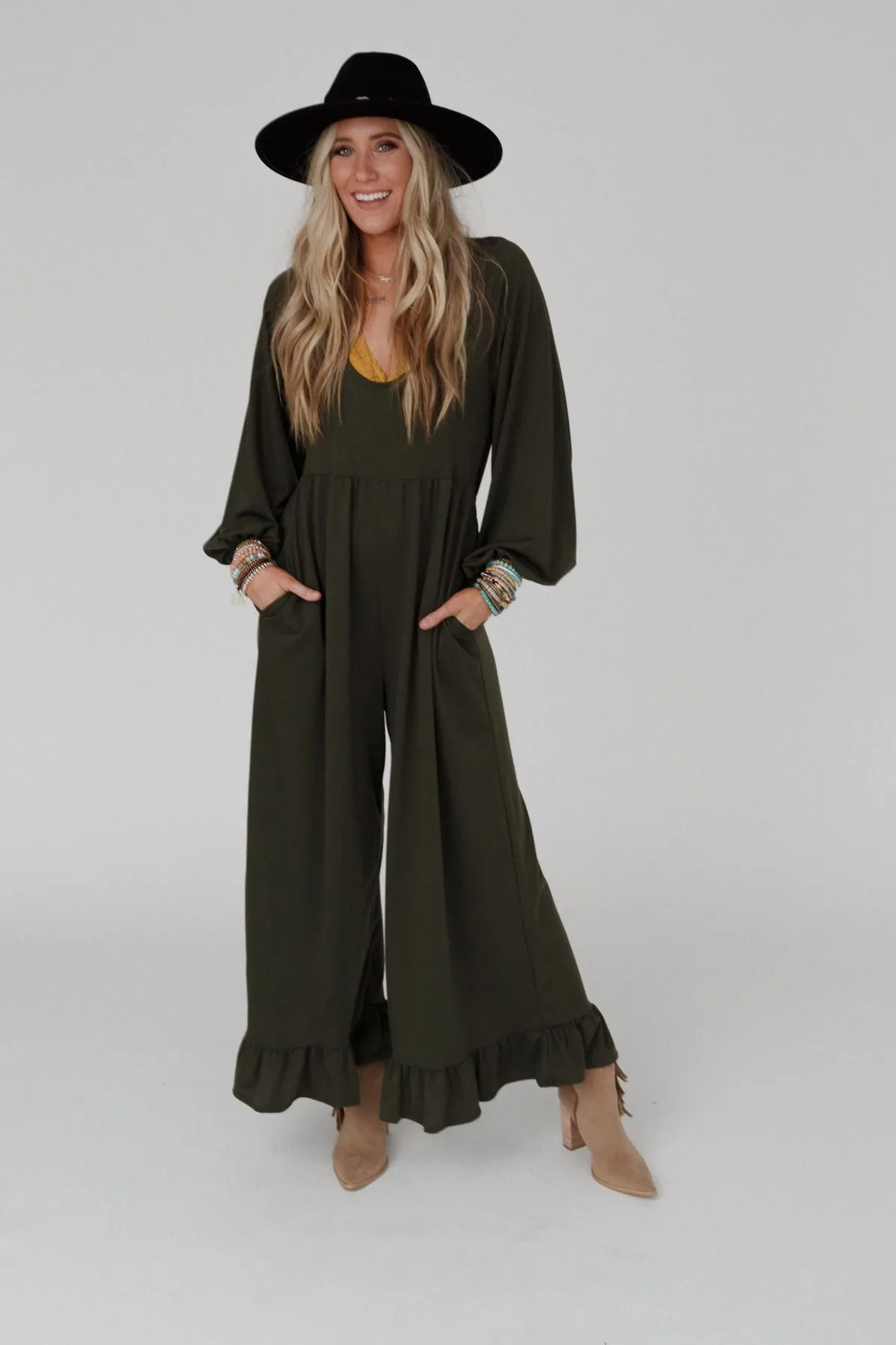 Best Intentions Long Sleeve Jumpsuit - Olive