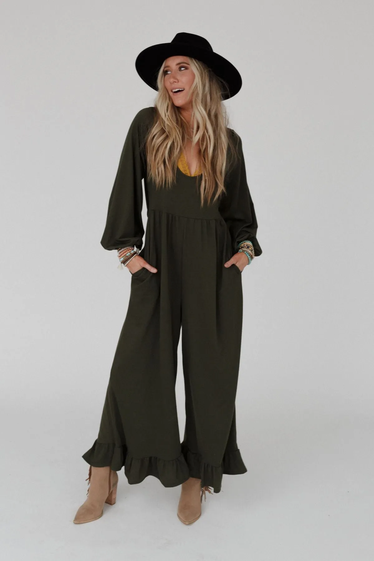 Best Intentions Long Sleeve Jumpsuit - Olive