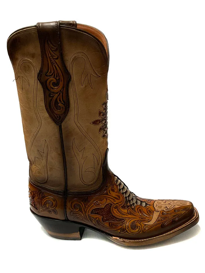 Black Jack HT-1425 Mens Hand Tooled Byson Skull Boot Rust Dyed