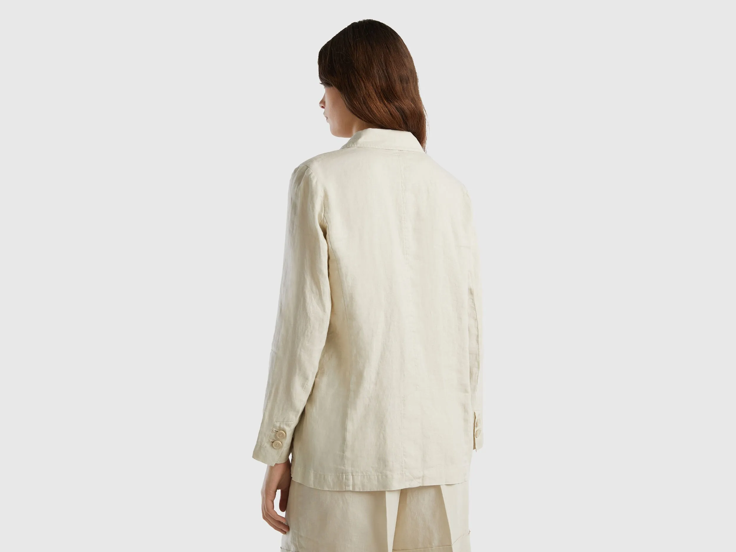 Blazer in pure linen - Beige | Benetton