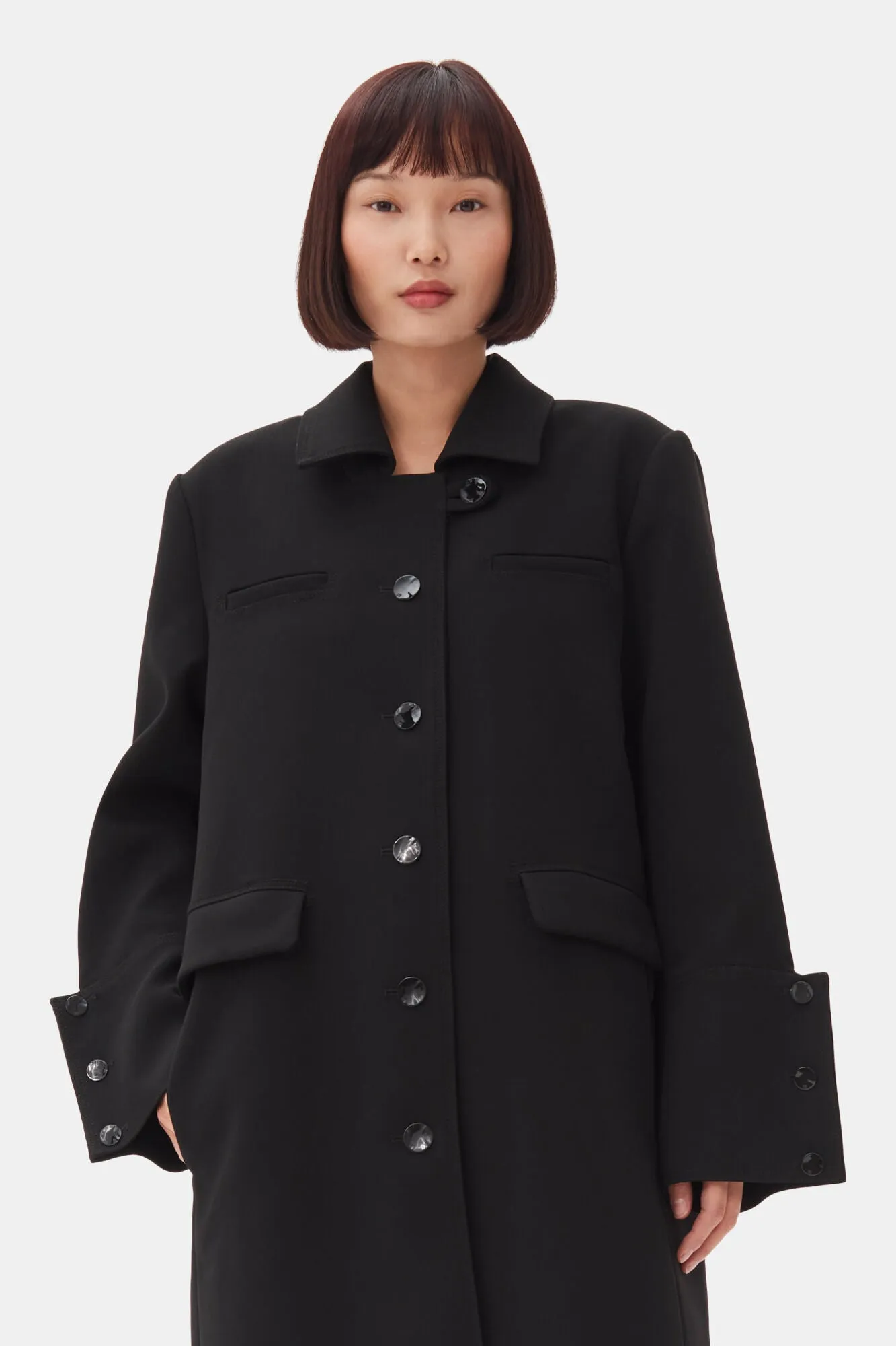 BONDED CREPE COAT BLACK - GANNI