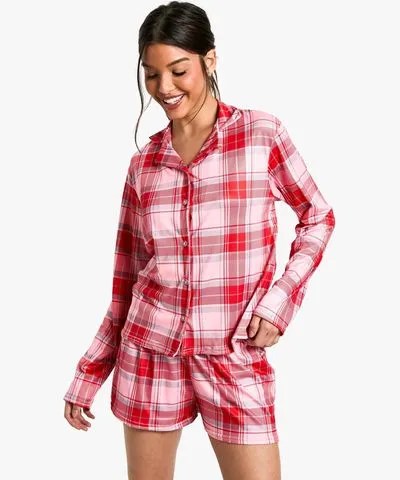 boohoo Womens Christmas Tartan Long Sleeve Trouser Set