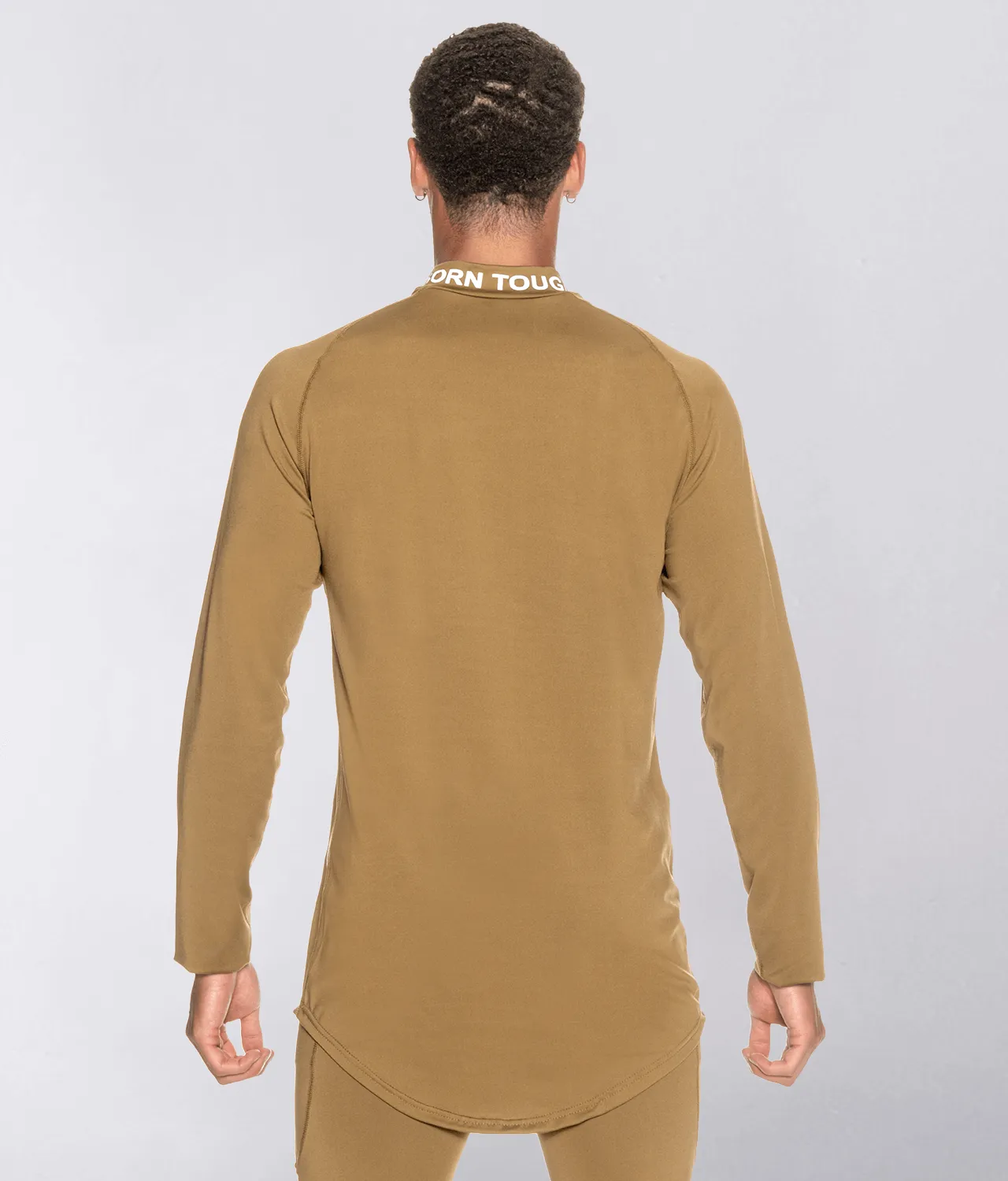 Born Tough Mock Neck Long Sleeve Base Layer Running Shirt For Men Khaki