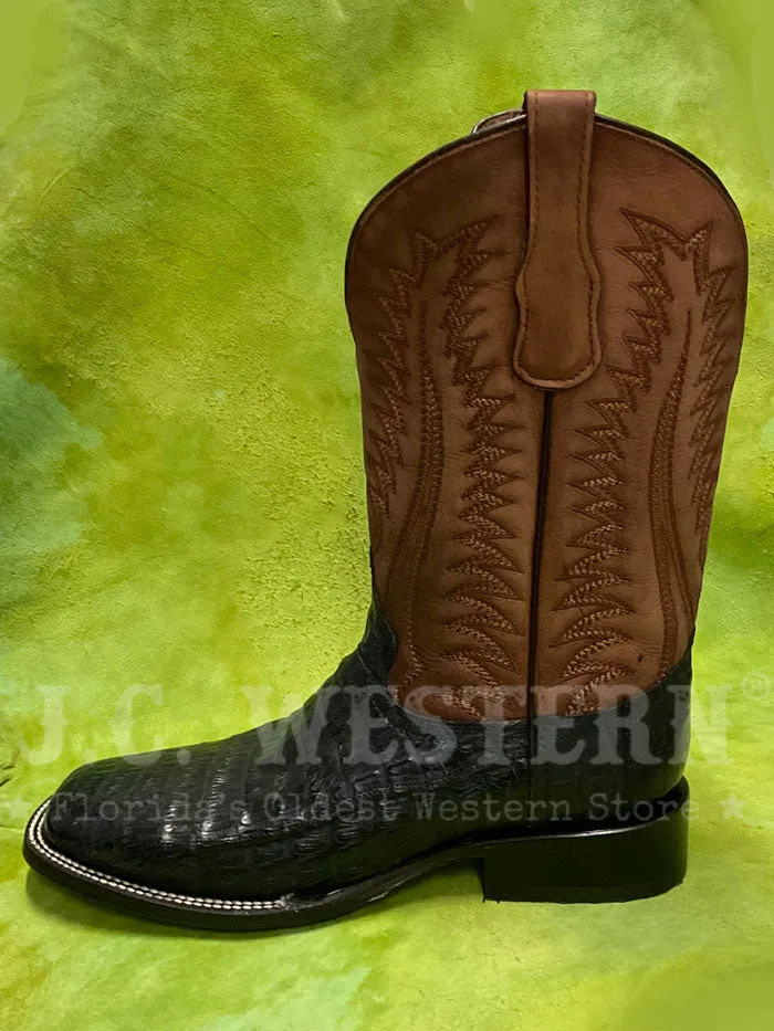 Corral L6053 Mens Embroidery Wide Square Toe Caiman Boot Navy Blue Moka