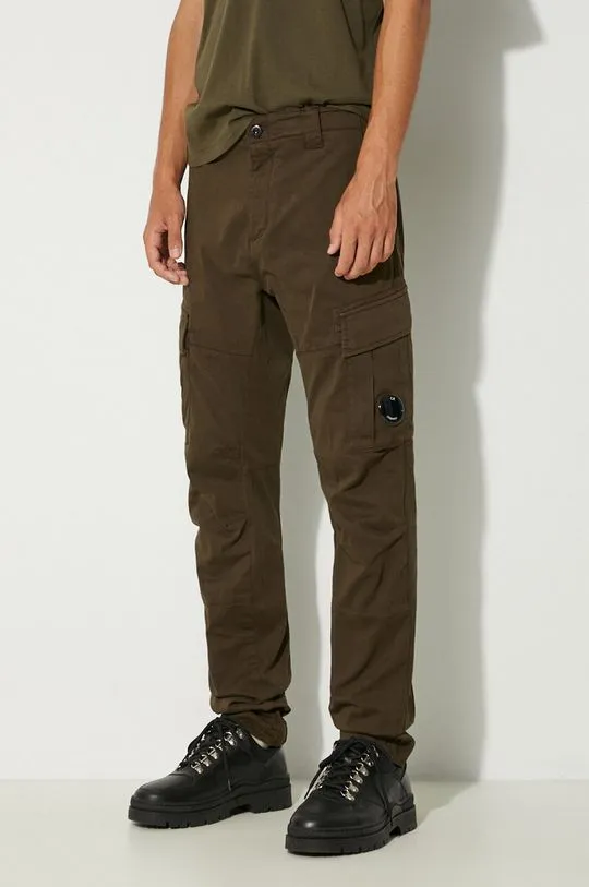 C.P. Company trousers Stretch Sateen Ergonomic Lens Double Cargo Pants men's green color 17CMPA186A005529G