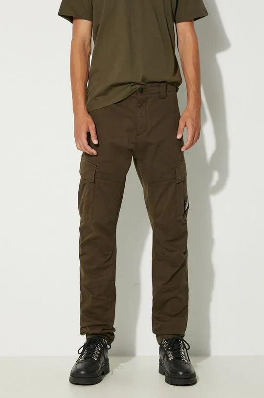 C.P. Company trousers Stretch Sateen Ergonomic Lens Double Cargo Pants men's green color 17CMPA186A005529G