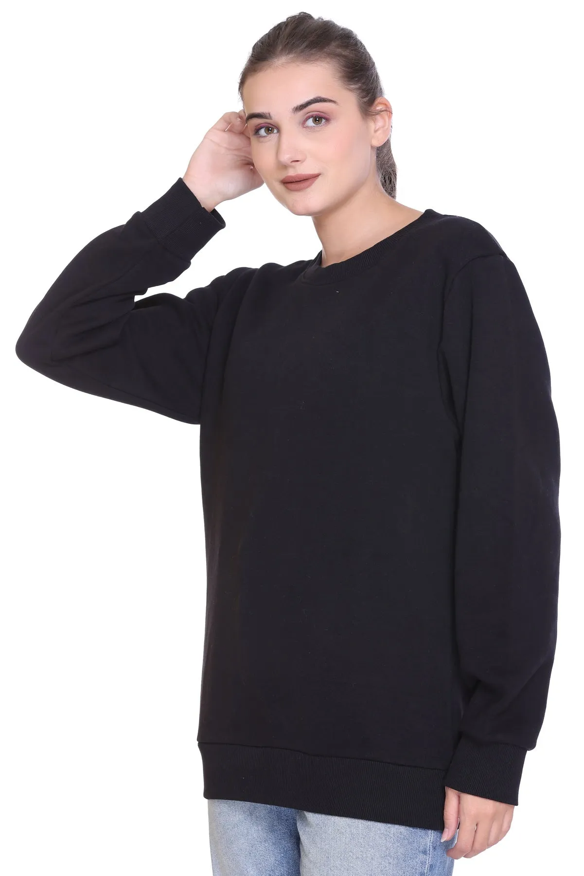 Crew Neck Sweatshirt (Unisex) Black-50/50 Fleece