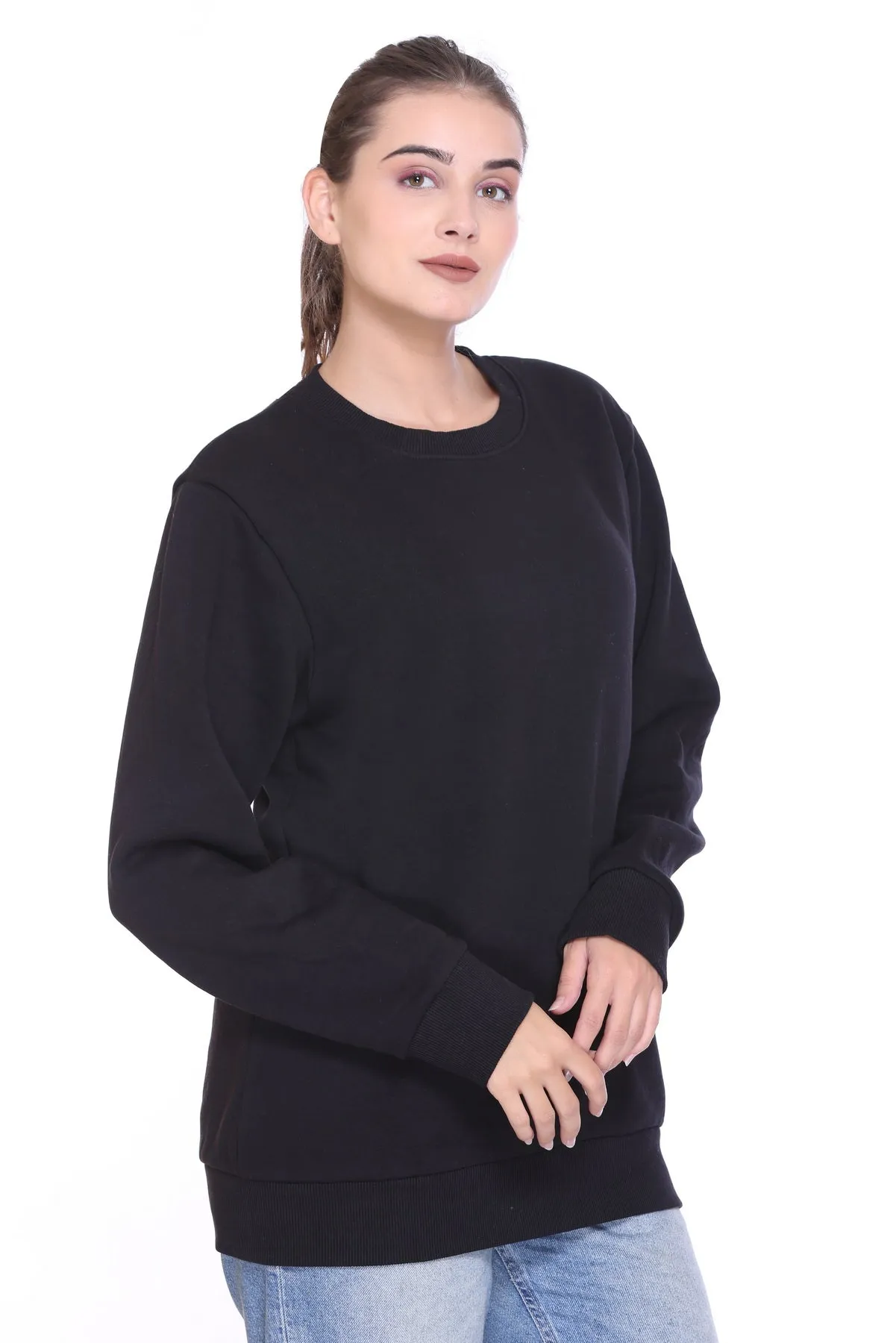 Crew Neck Sweatshirt (Unisex) Black-50/50 Fleece