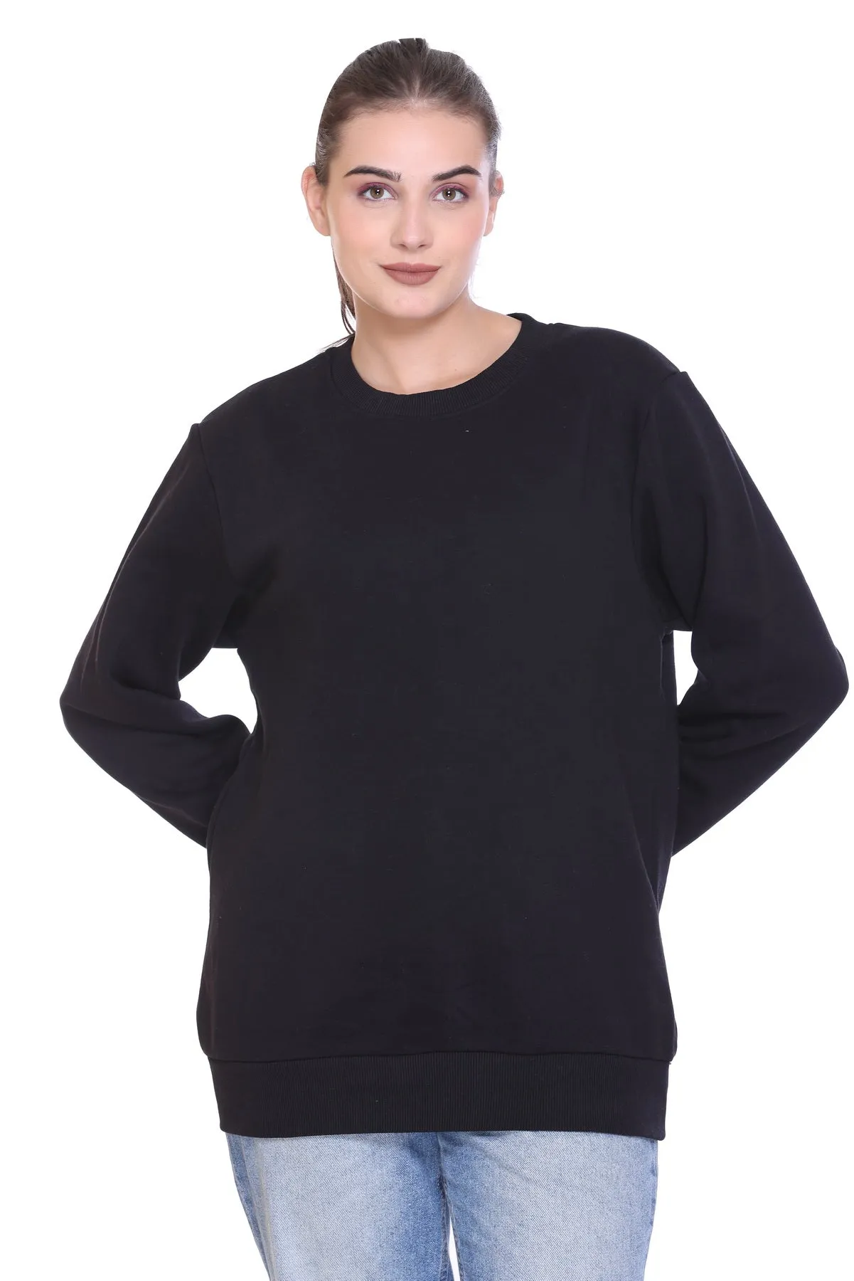 Crew Neck Sweatshirt (Unisex) Black-50/50 Fleece