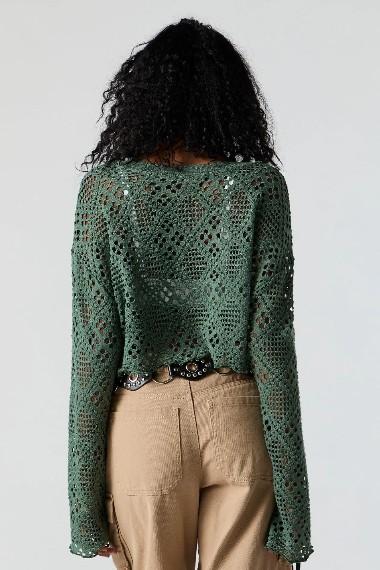 Crochet Cropped Long Sleeve Top