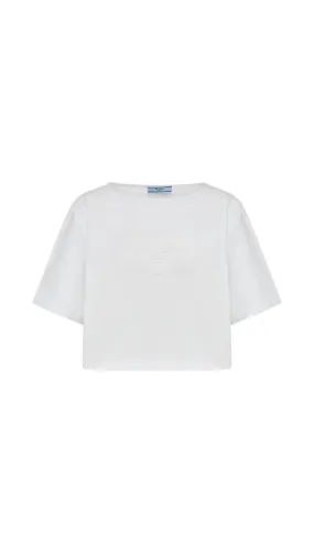 Cropped Logo Embossed T-shirt - White