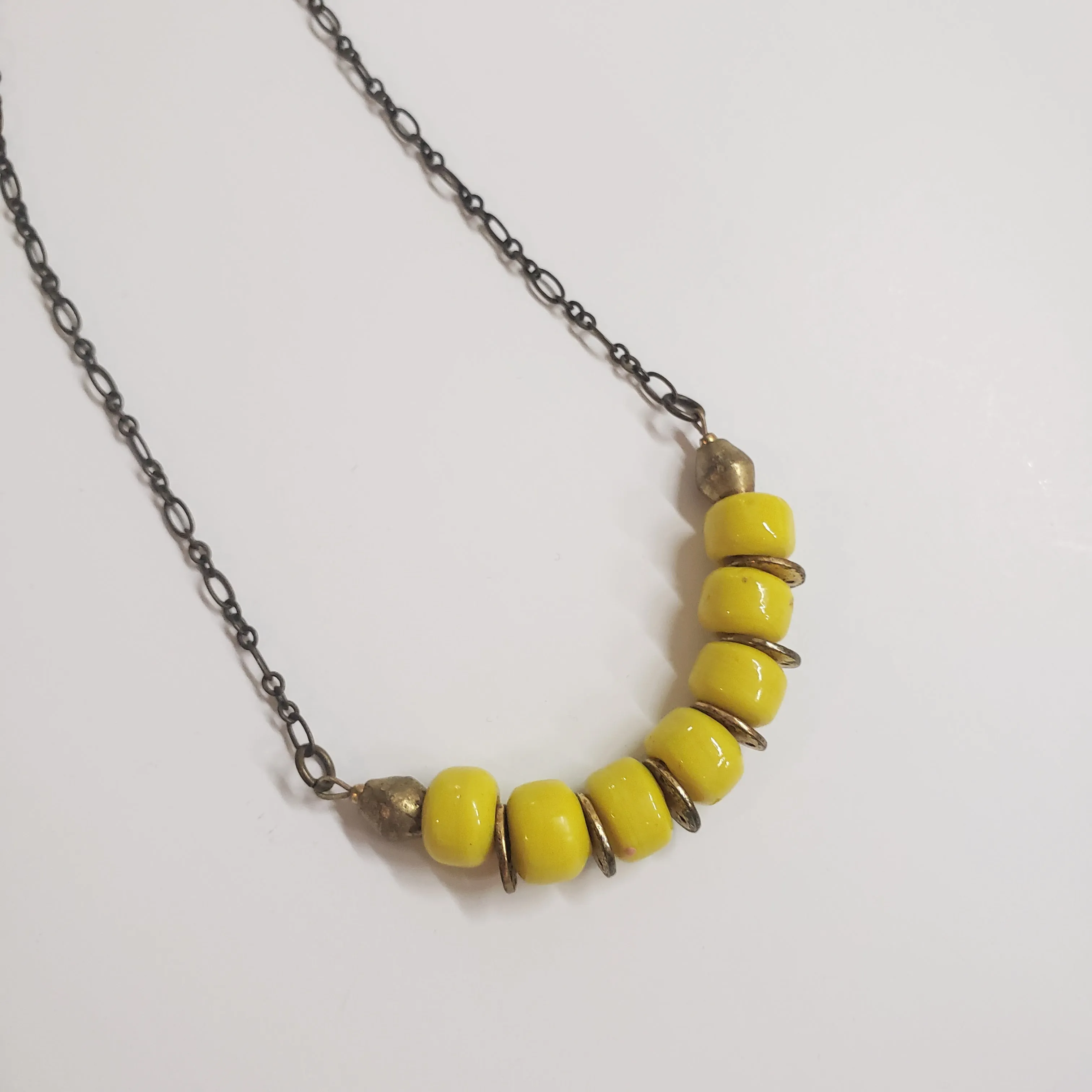 Crow Bead Layer Necklace - Yellow