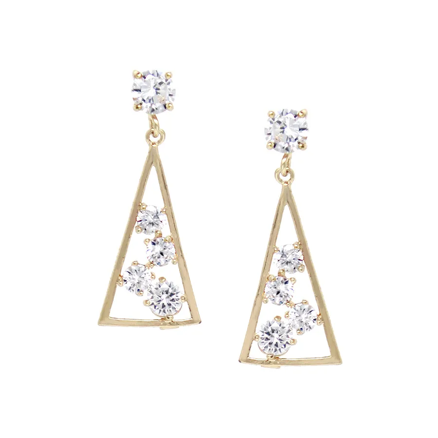 Cubic Zirconia With Triangle Shape Drop Earrings- Pack of 3