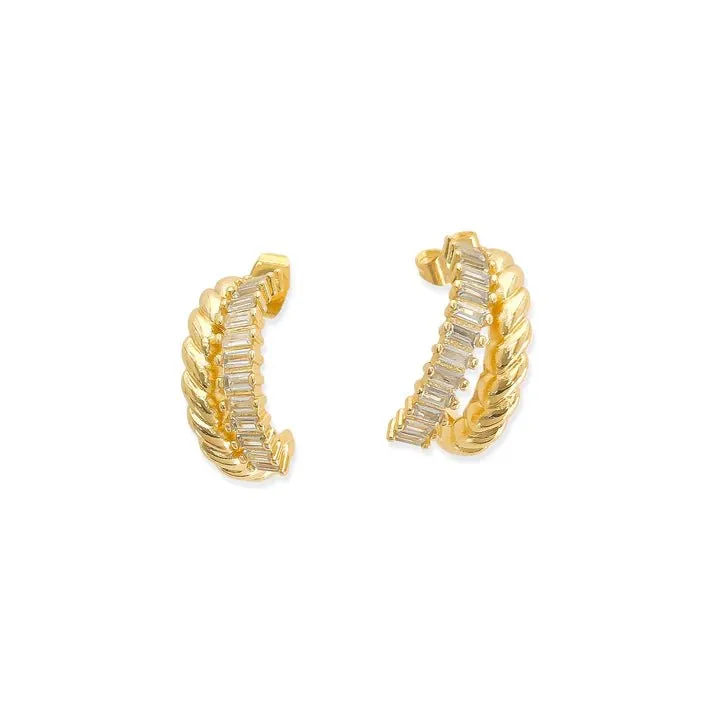 CZ & Gold Hoop Earrings LER301GCL