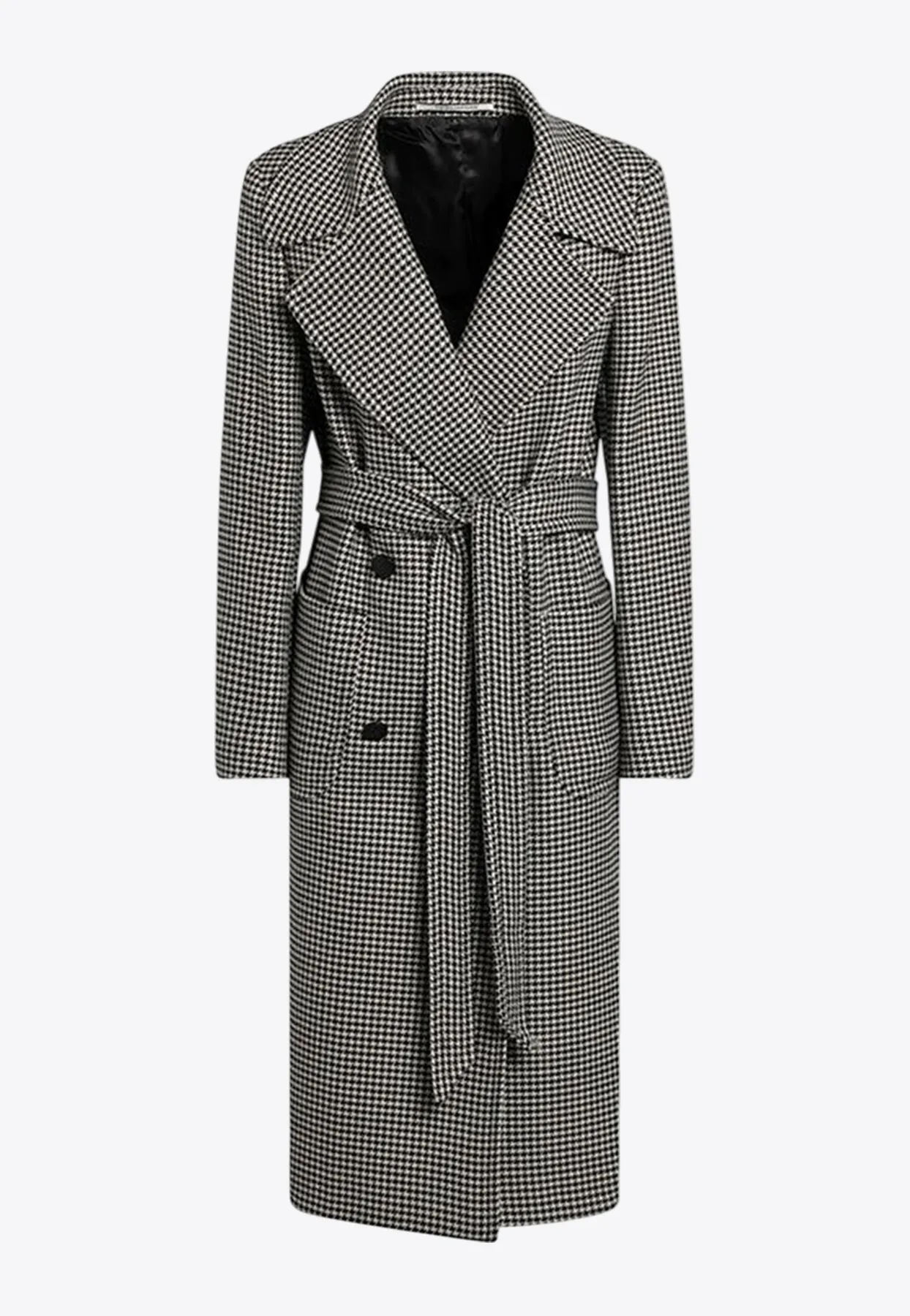 Double-Breasted Houndstooth Wool Coat