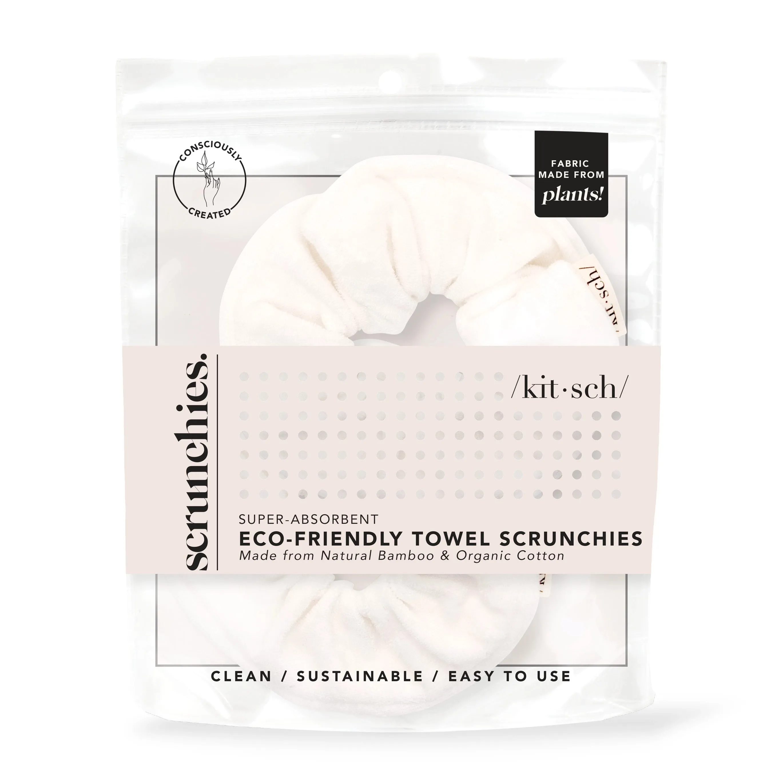 Eco-Friendly Bamboo Towel Scrunchies 2pck | White