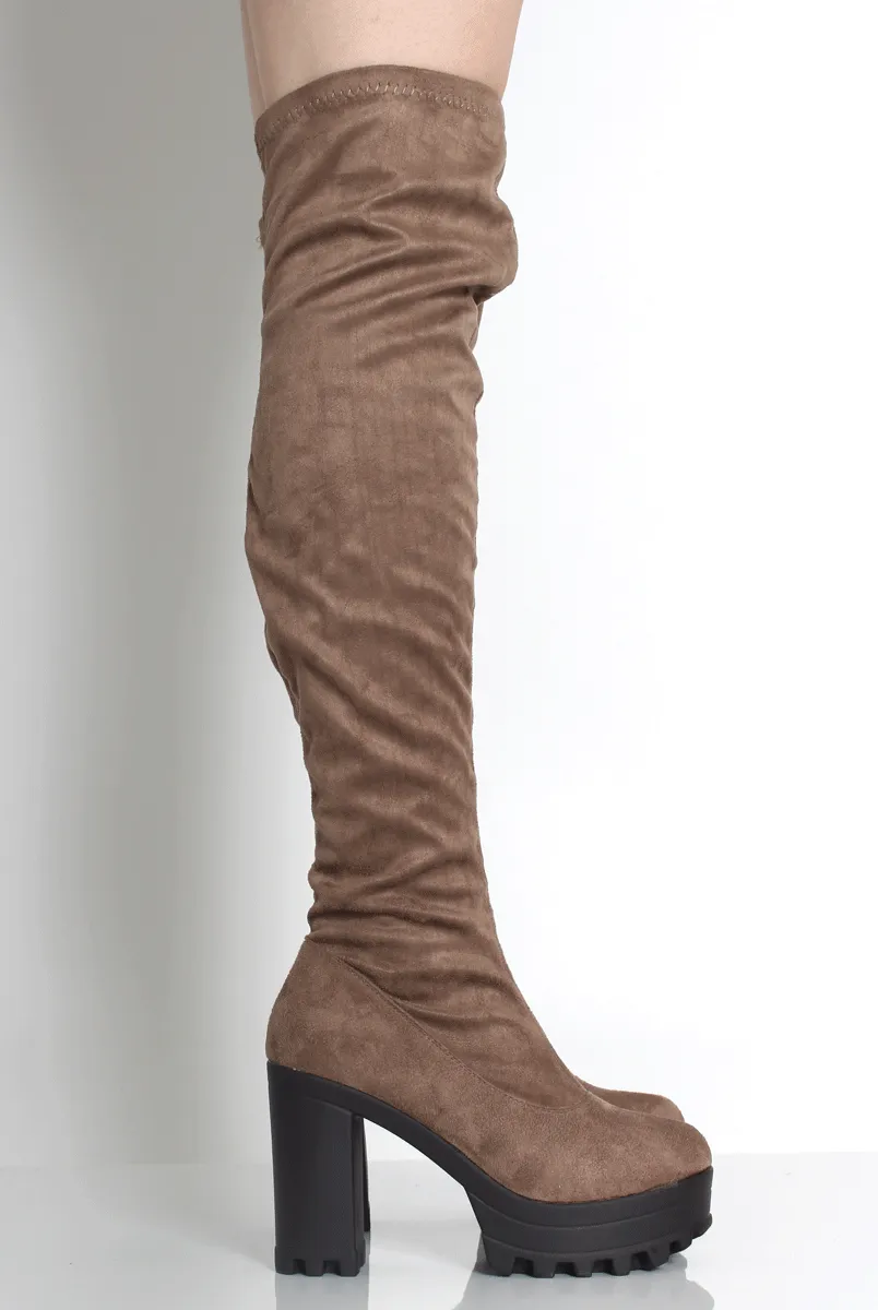 Emilie Khaki Over The Knee Platform Boots