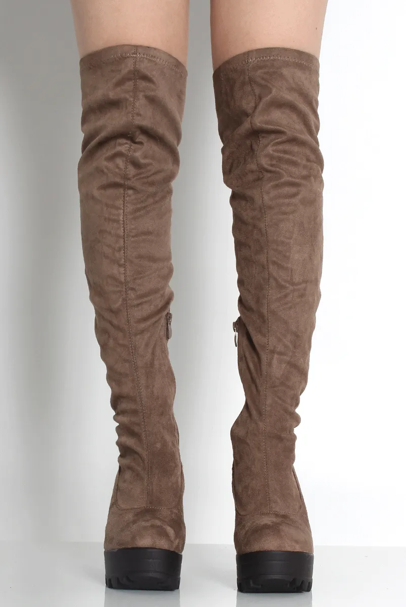 Emilie Khaki Over The Knee Platform Boots