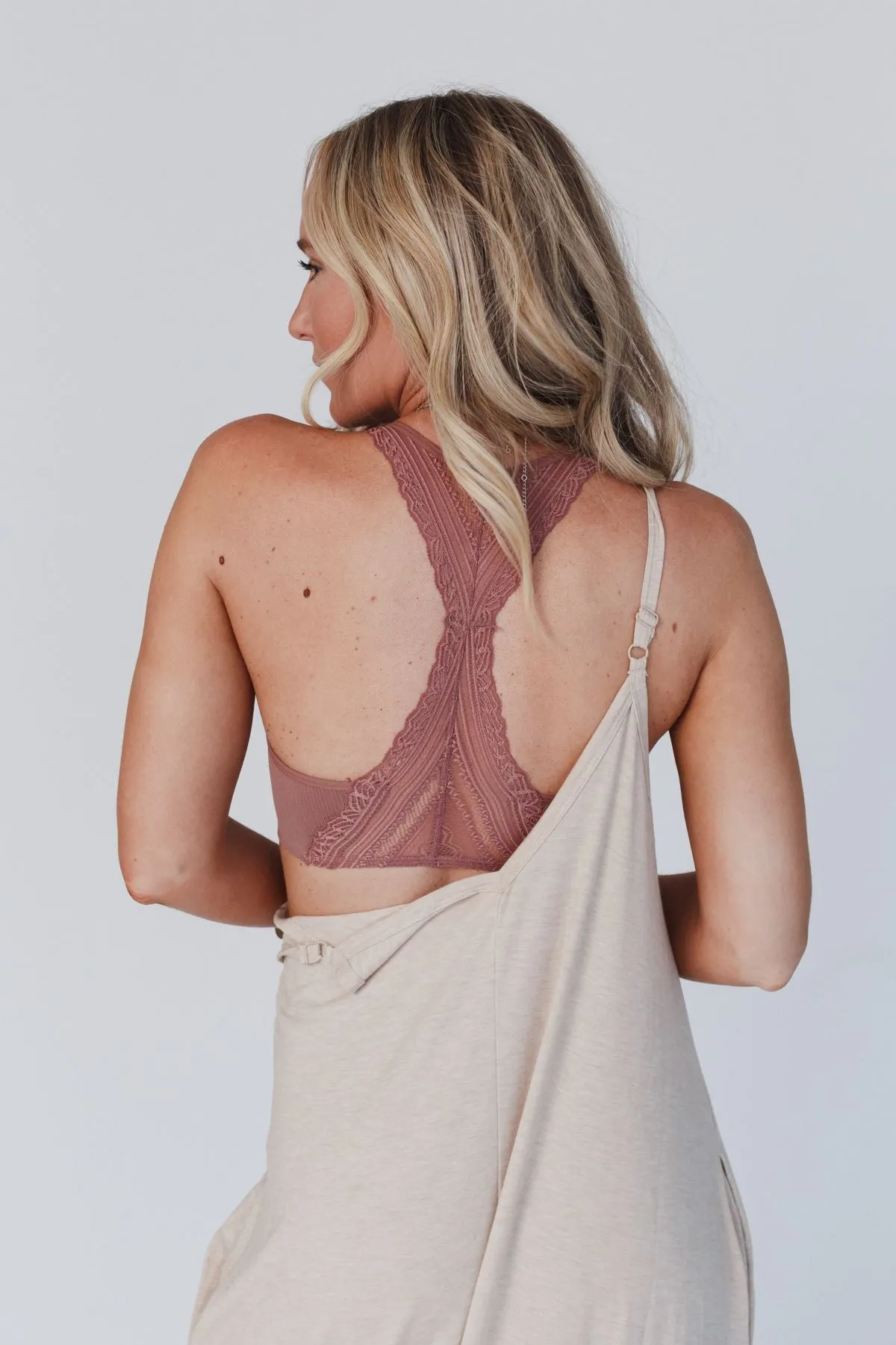 Evermore Seamless Lace Racerback Bralette - Mauve