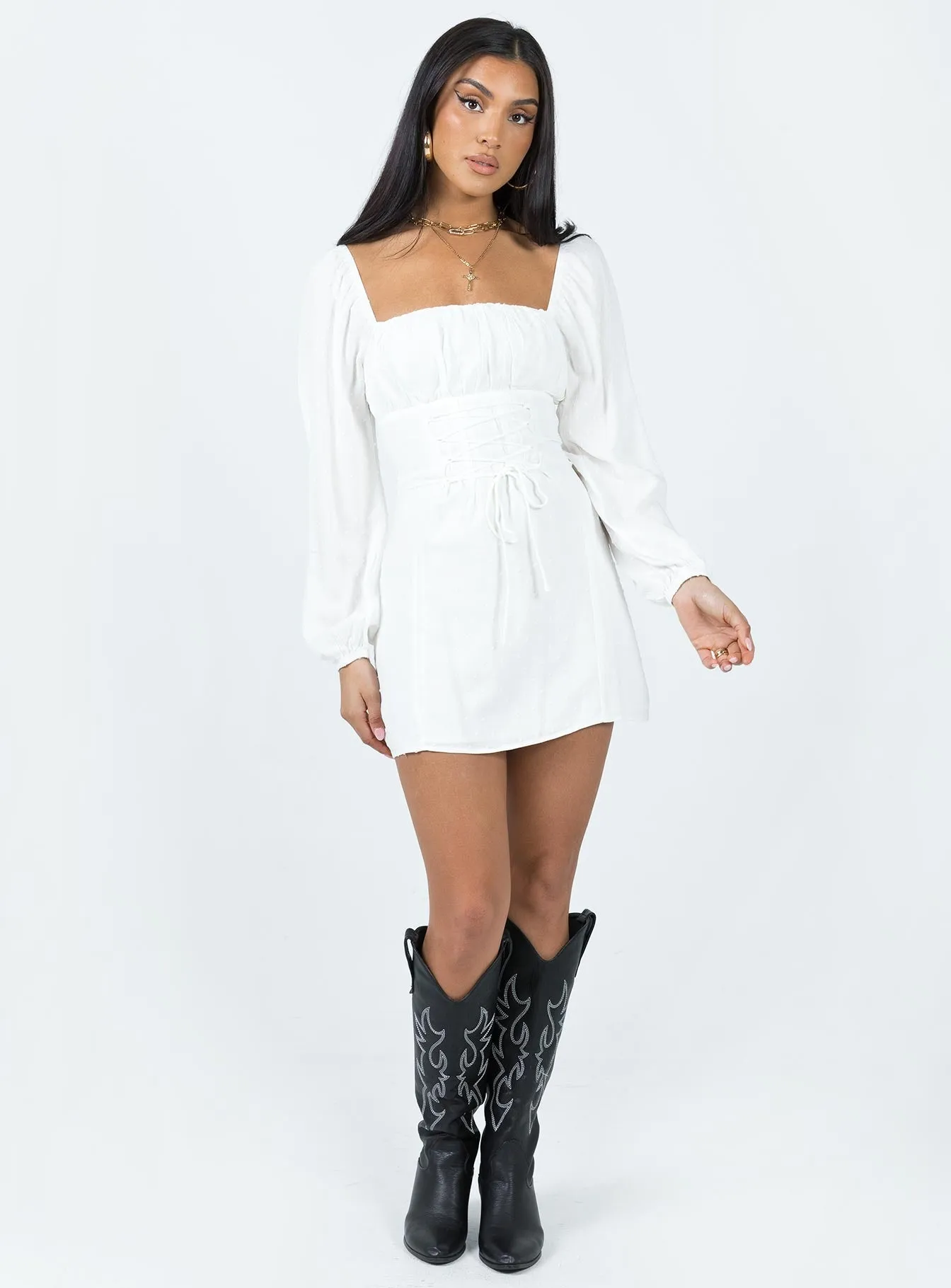 Fauce Long Sleeve Mini Dress Cream