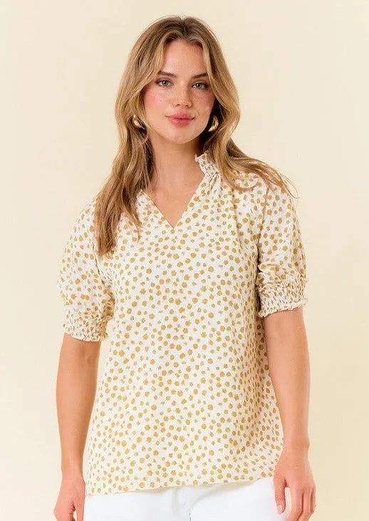 FINAL SALE - Mustard Print Smock Sleeve Top