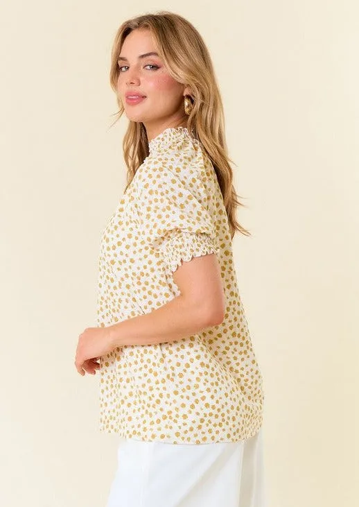 FINAL SALE - Mustard Print Smock Sleeve Top