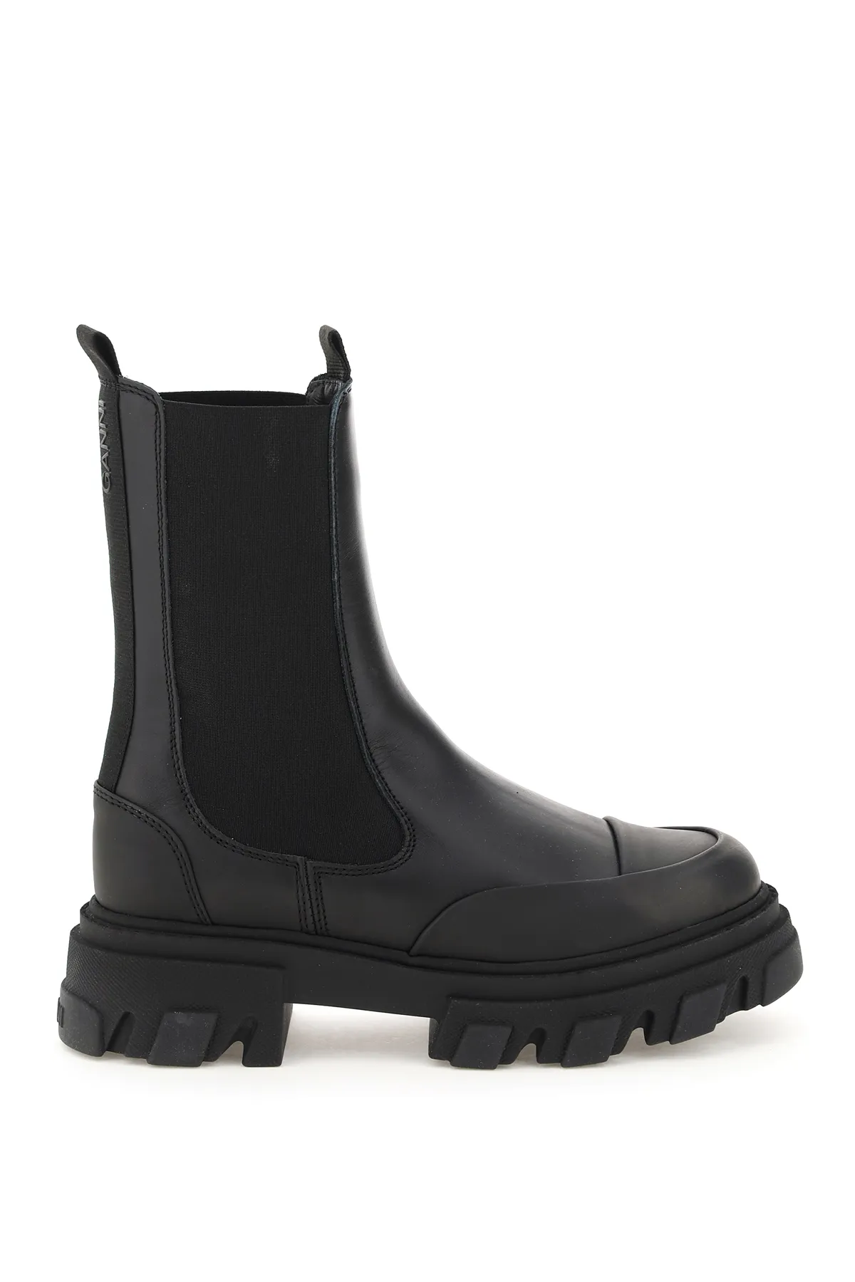 Ganni Leather Mid Chelsea Boots   Black