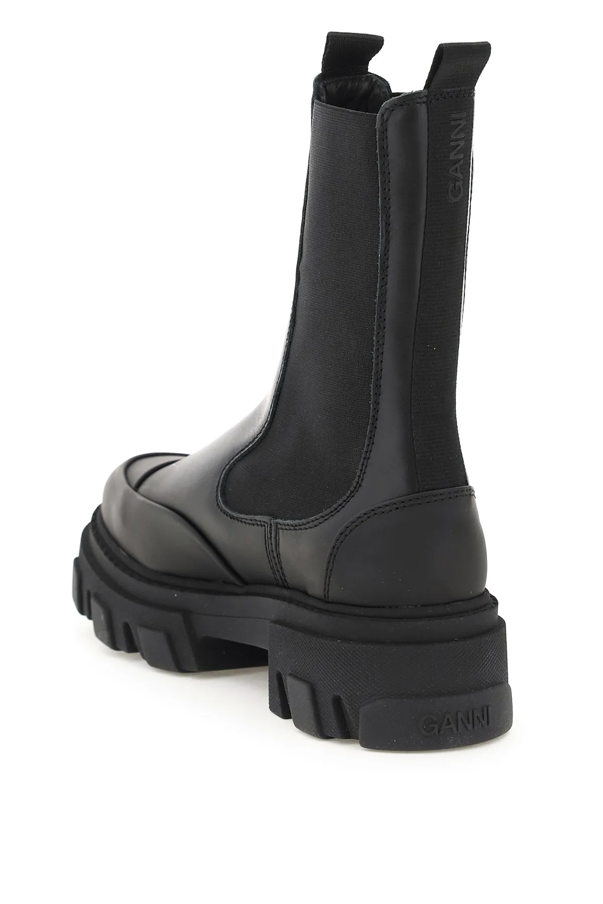 Ganni Leather Mid Chelsea Boots   Black