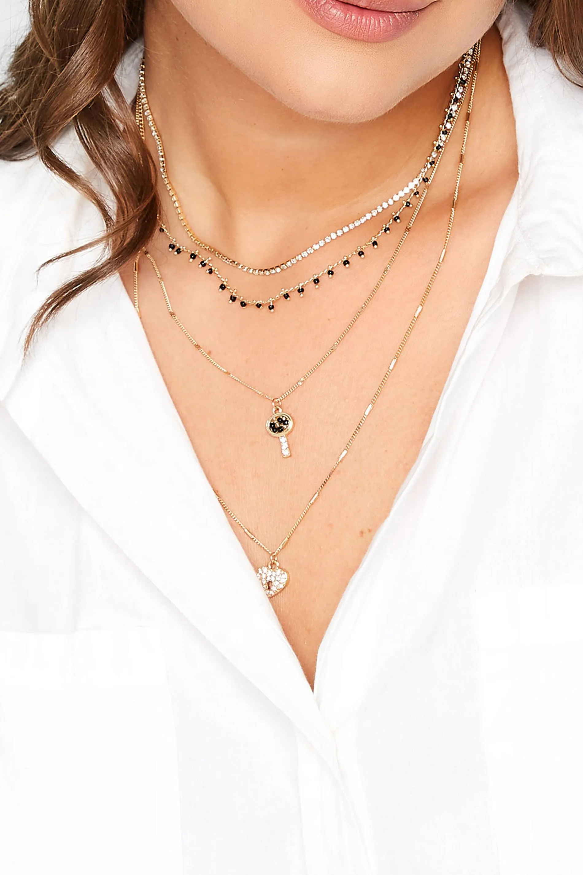 Gold Heart Diamante Multi Layer Necklace