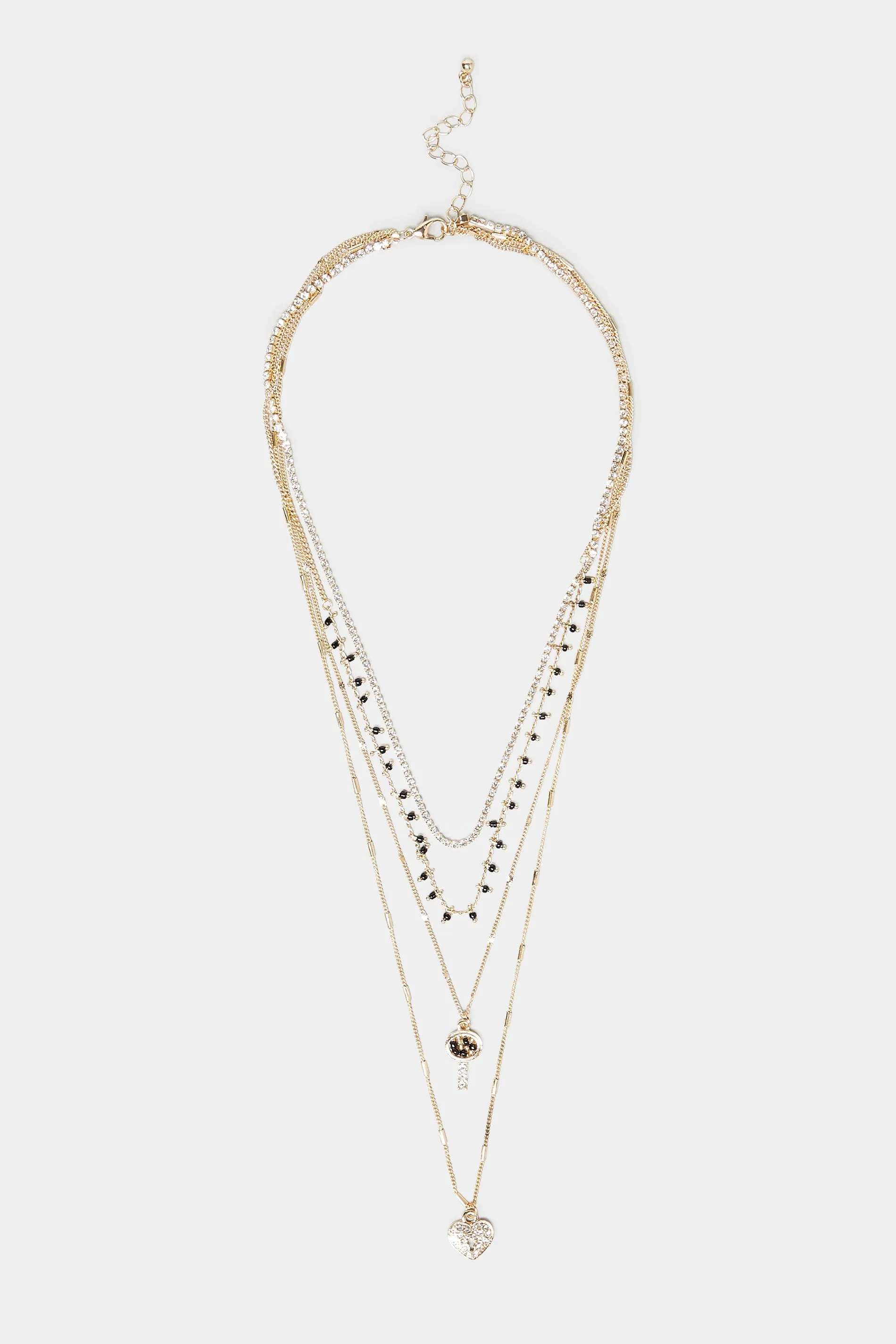 Gold Heart Diamante Multi Layer Necklace