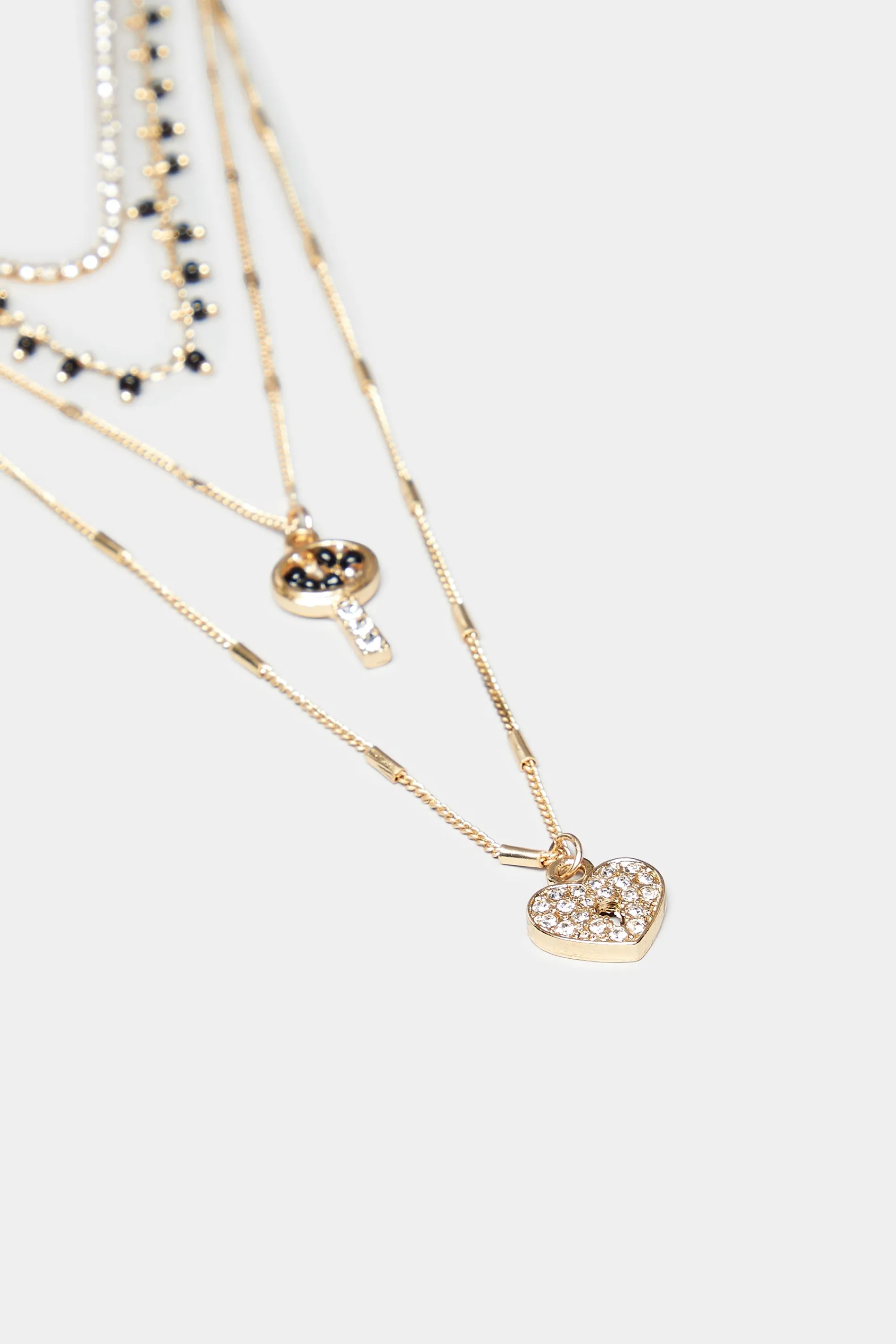 Gold Heart Diamante Multi Layer Necklace