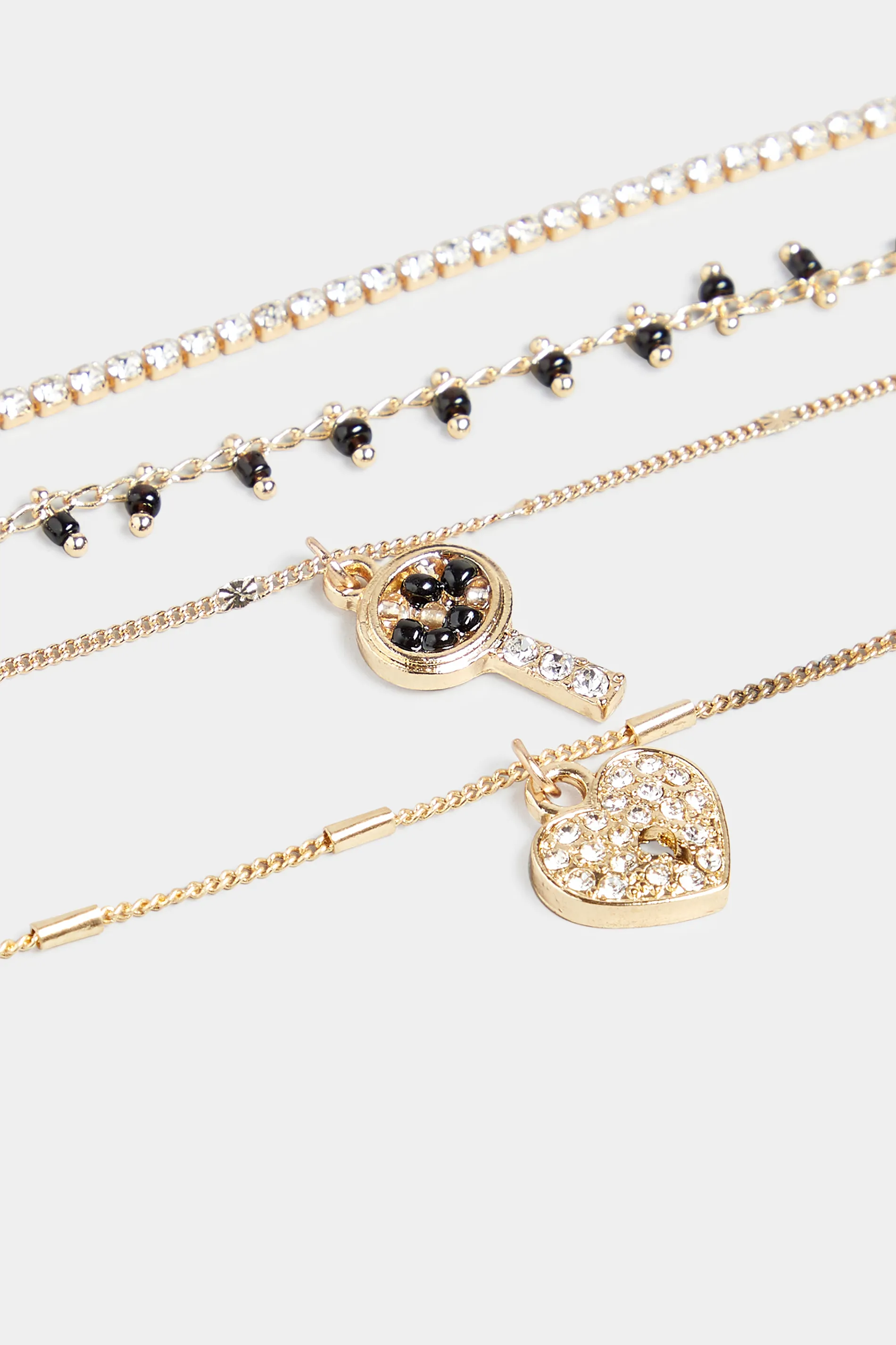 Gold Heart Diamante Multi Layer Necklace