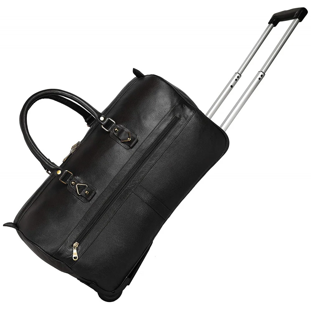 Hiller Leather Duffel Trolley Bag for Men & Women Cabin Size (Black)