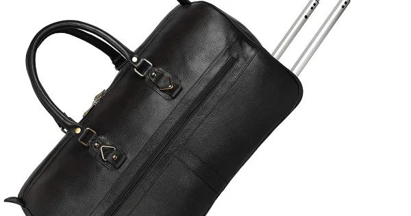 Hiller Leather Duffel Trolley Bag for Men & Women Cabin Size (Black)