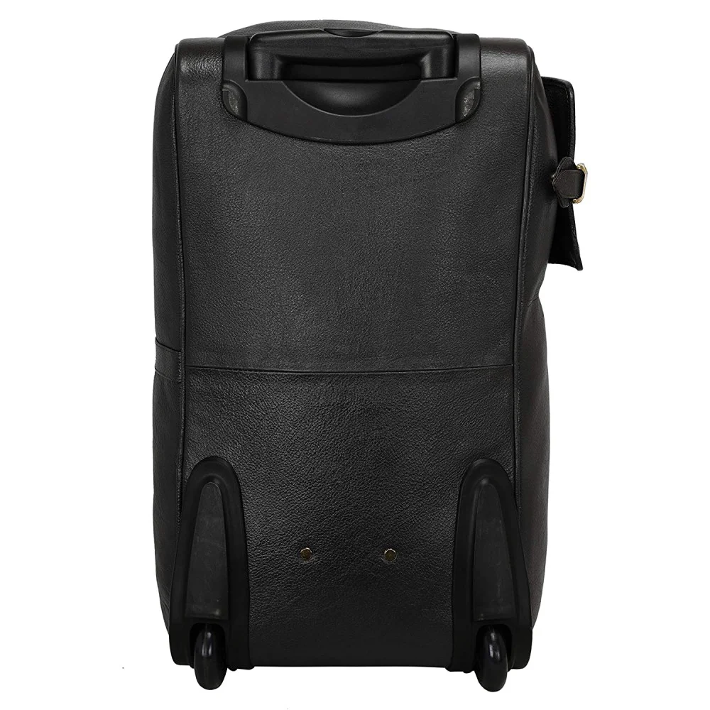 Hiller Leather Duffel Trolley Bag for Men & Women Cabin Size (Black)