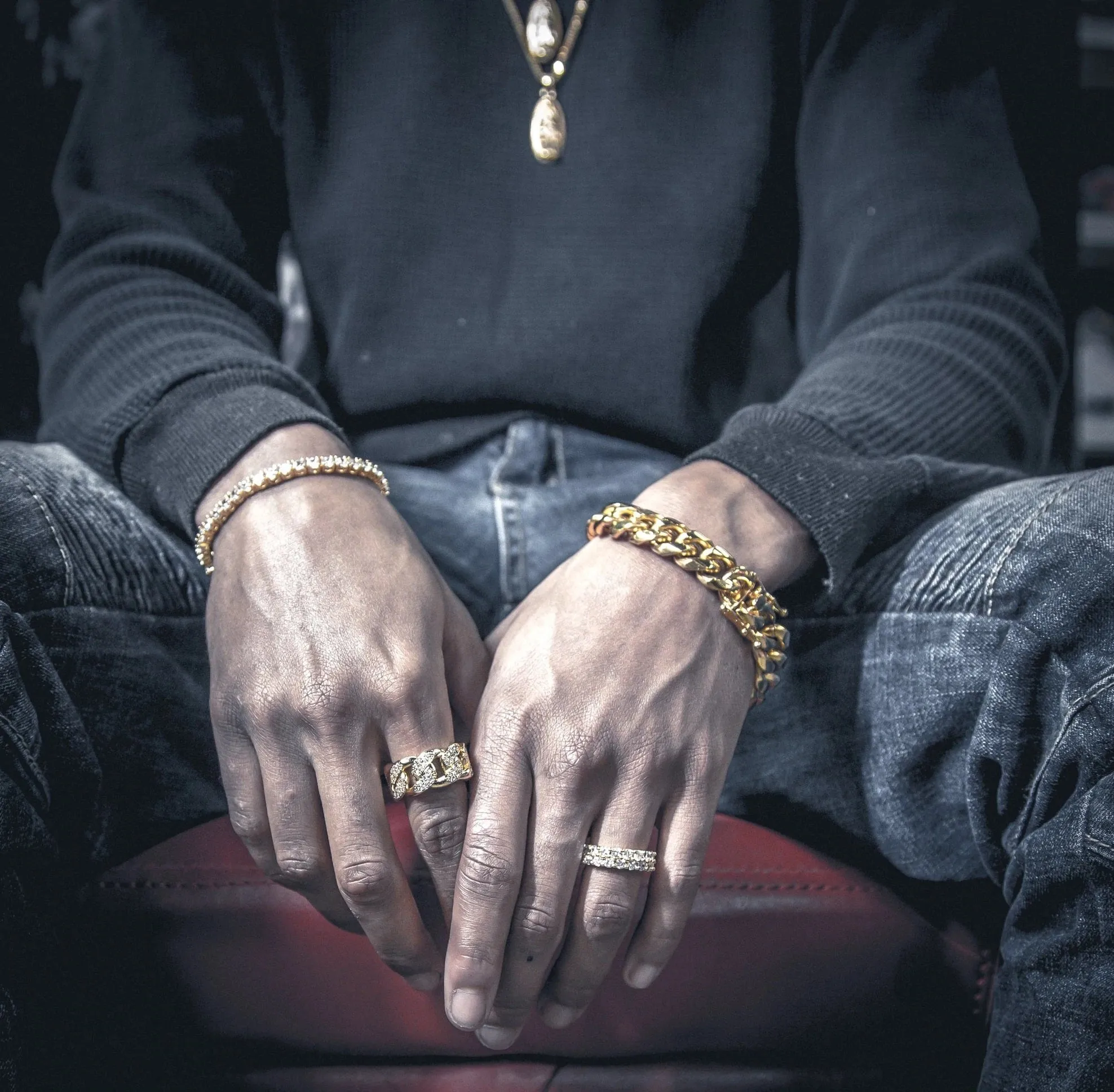 Iced Out 18K Gold Plated Studded Cuban Link Ring | Golden Gilt