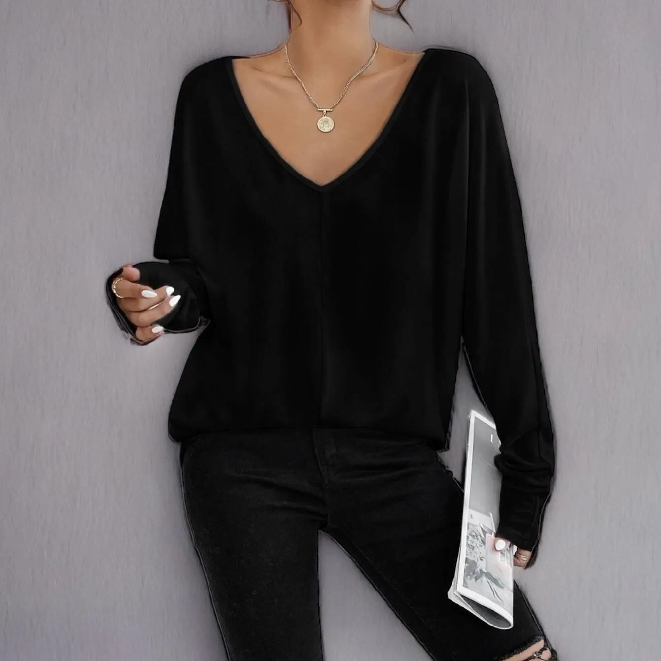 LARIA Long Sleeve Batwing Knit Top