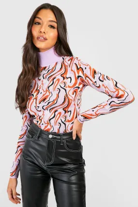 Marble Printed High Neck Sweater