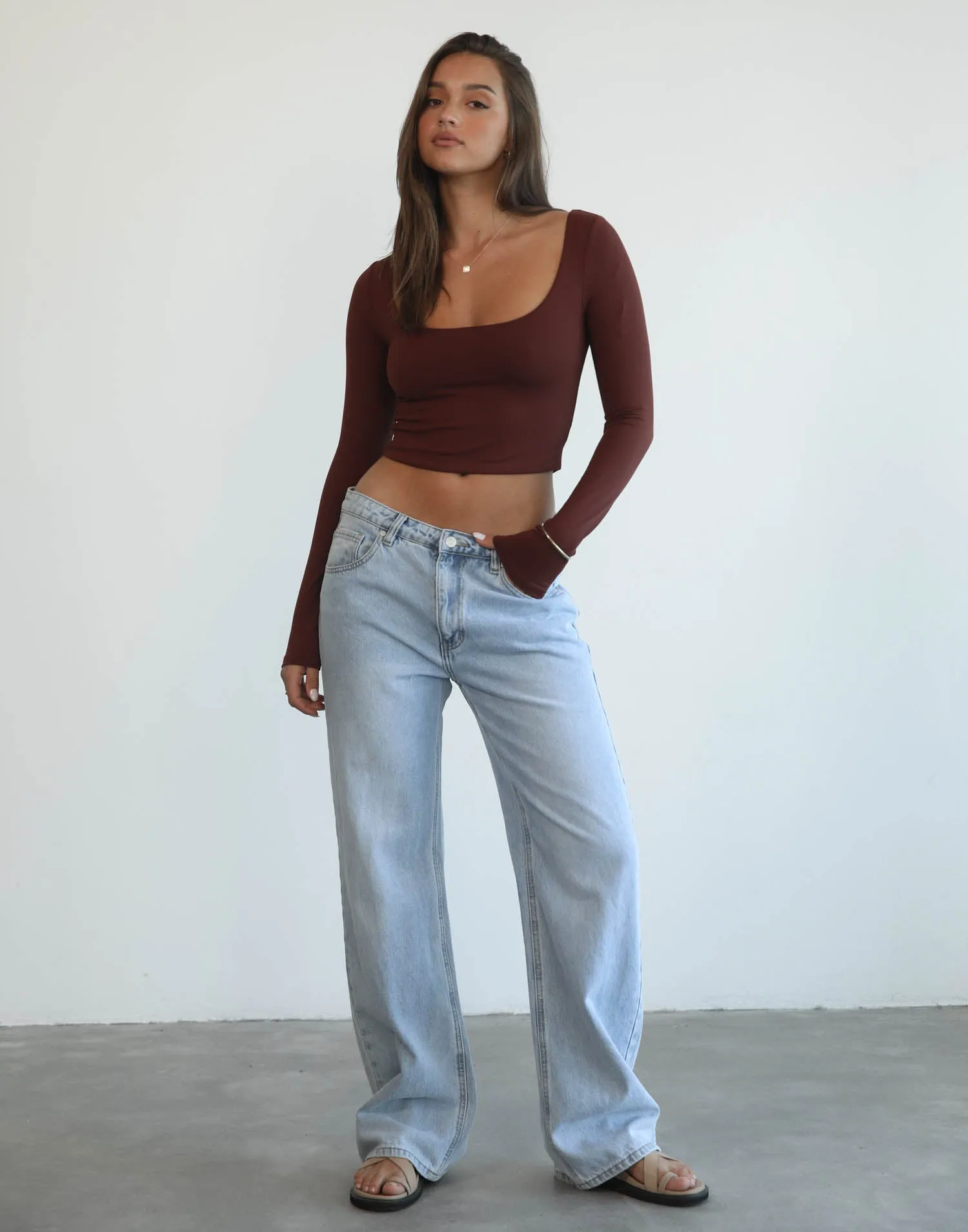 Mendes Long Sleeve Crop Top (Brown)