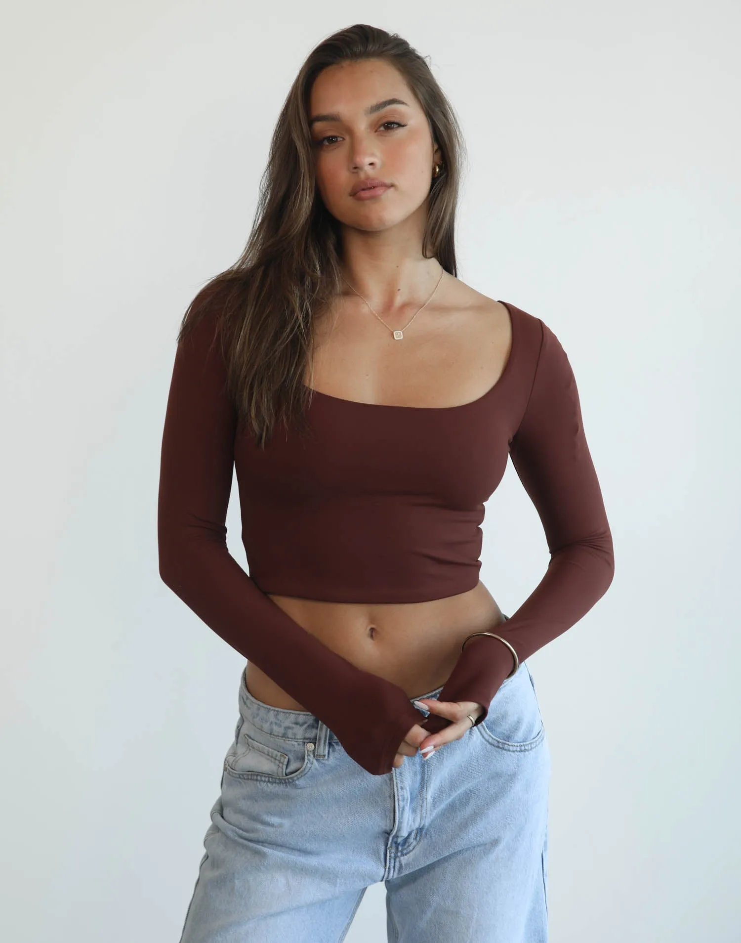 Mendes Long Sleeve Crop Top (Brown)