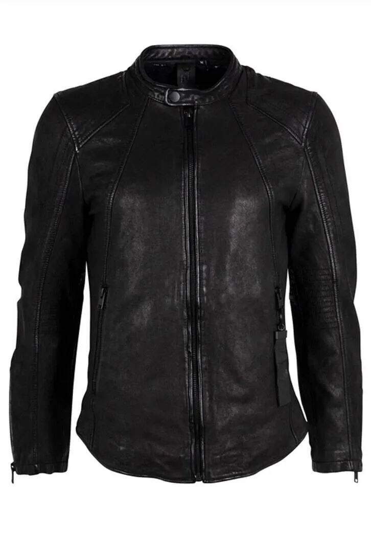 Men's black leather jacket in motorcycle style aigon