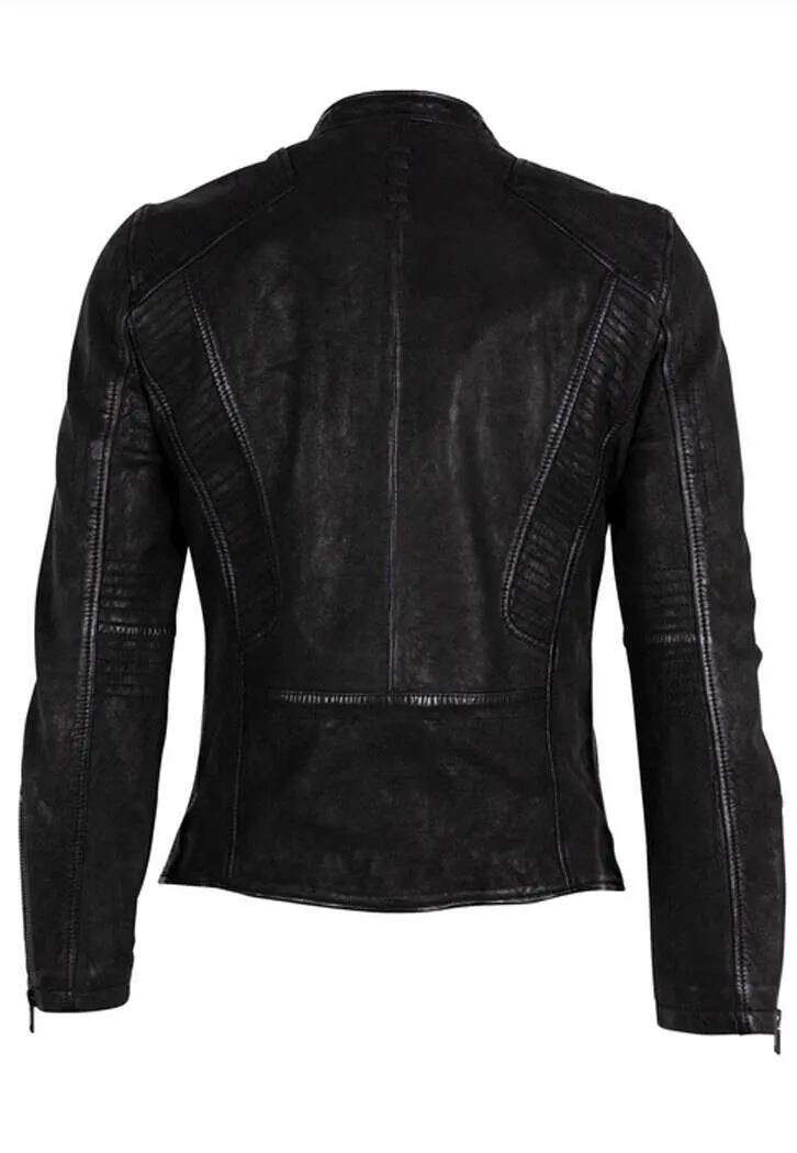 Men's black leather jacket in motorcycle style aigon