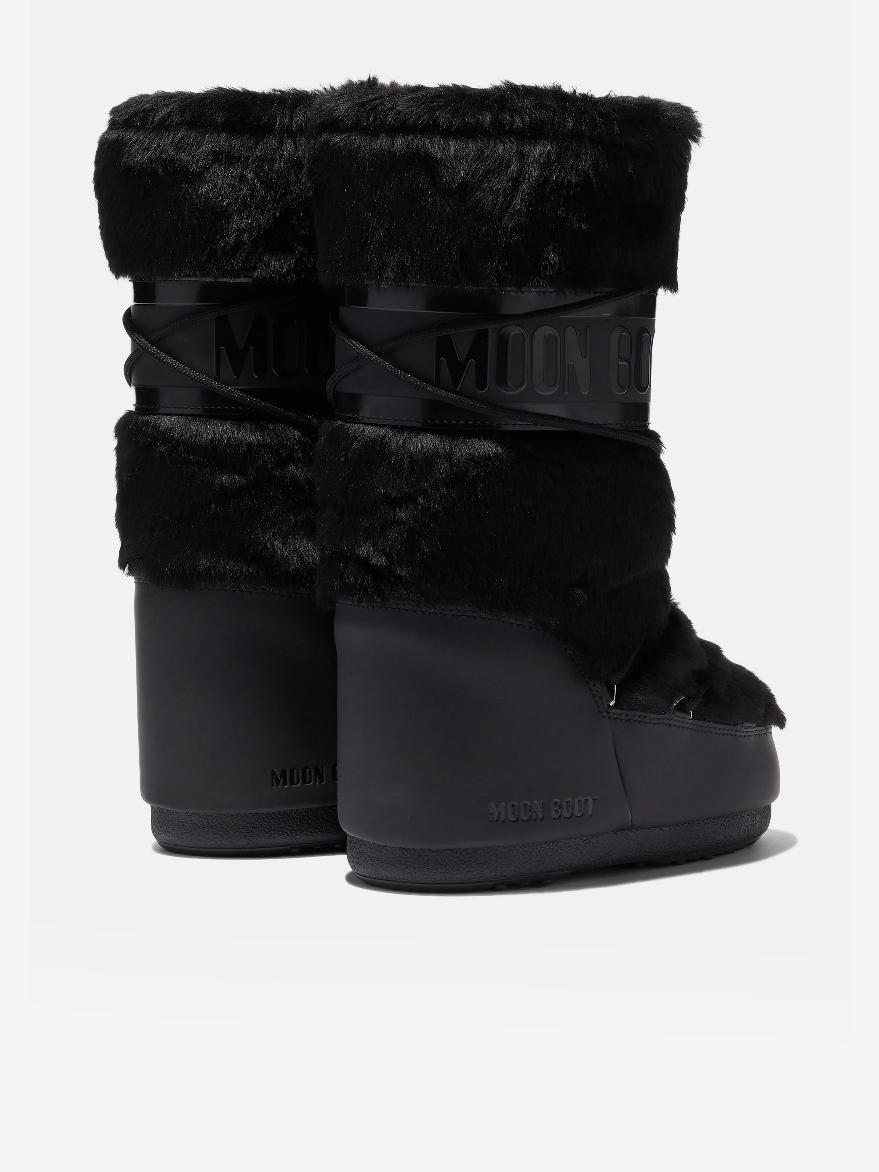 Moon Boot Kids Icon Faux Fur Boots in Black