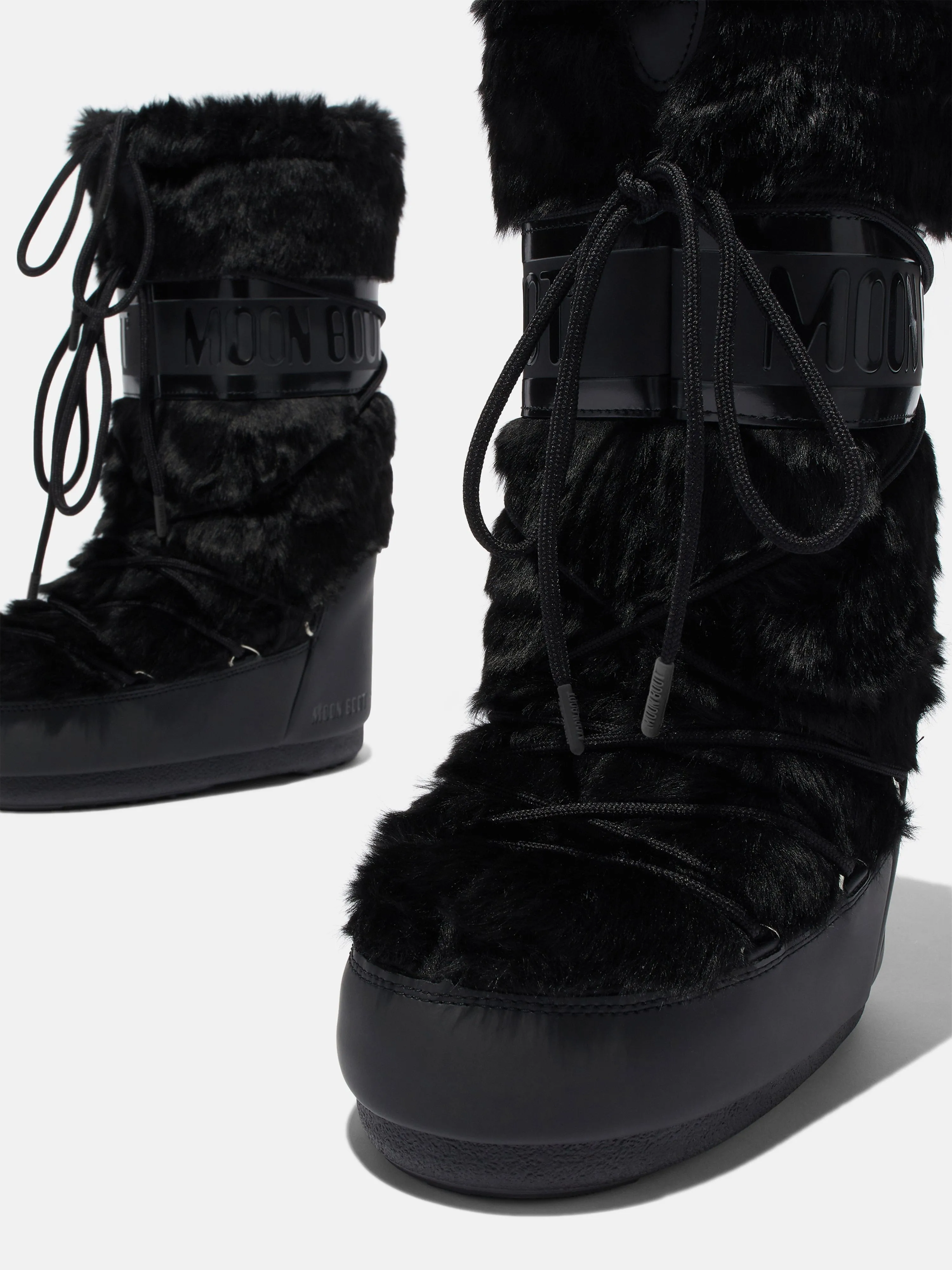 Moon Boot Kids Icon Faux Fur Boots in Black