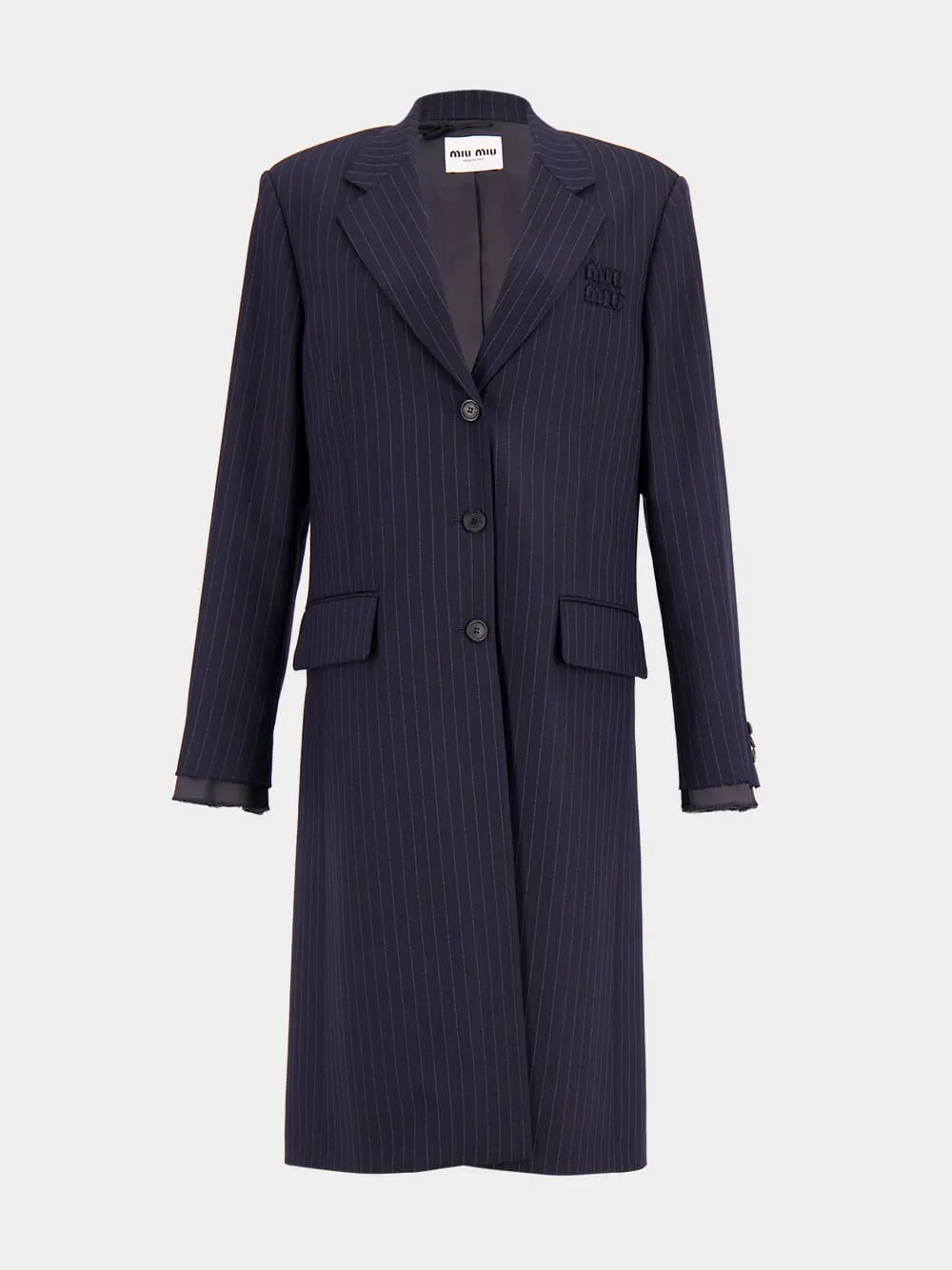 Navy Single-breasted Mohair Coat